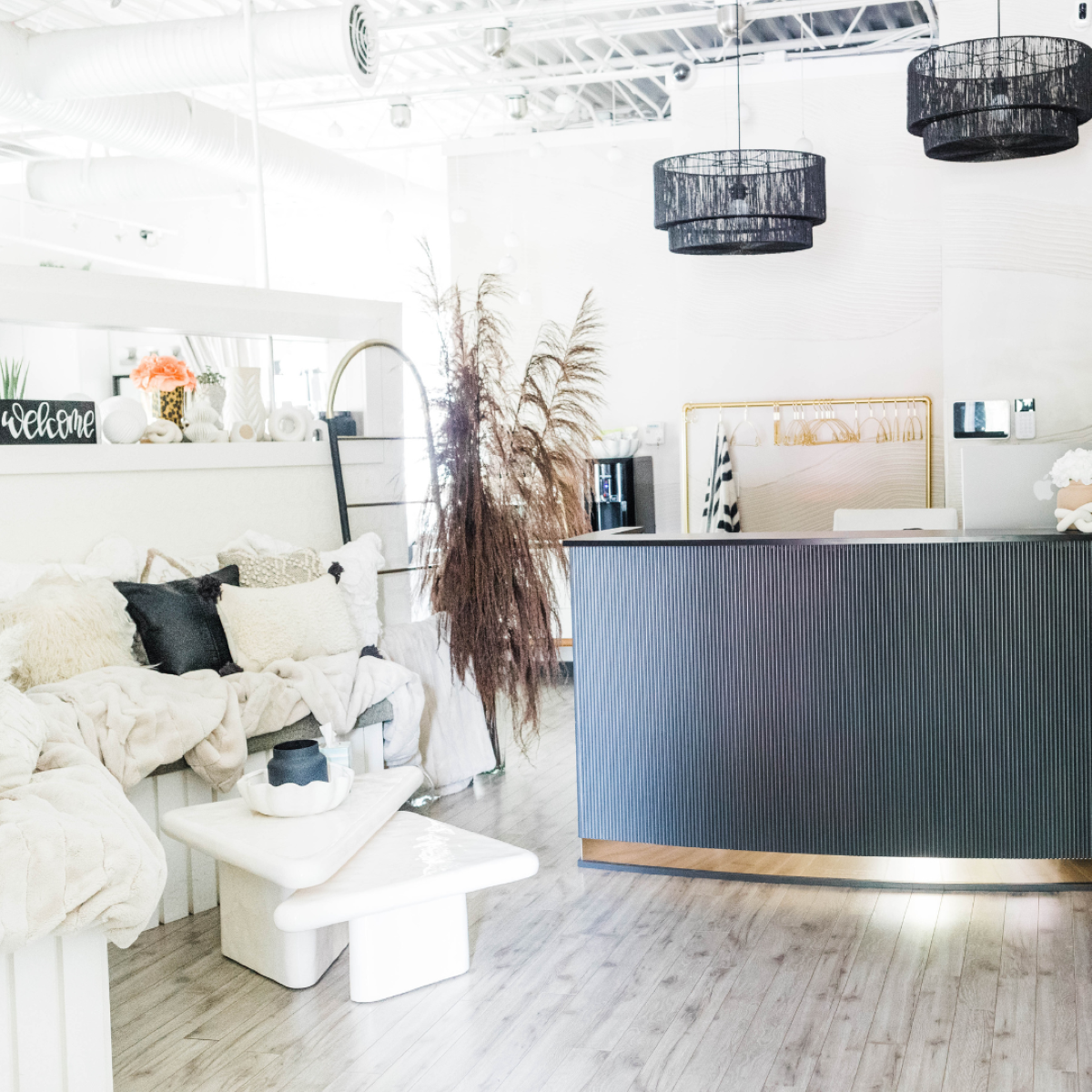 Modern hair extension studio with a stylish reception in Raleigh, North Carolina.