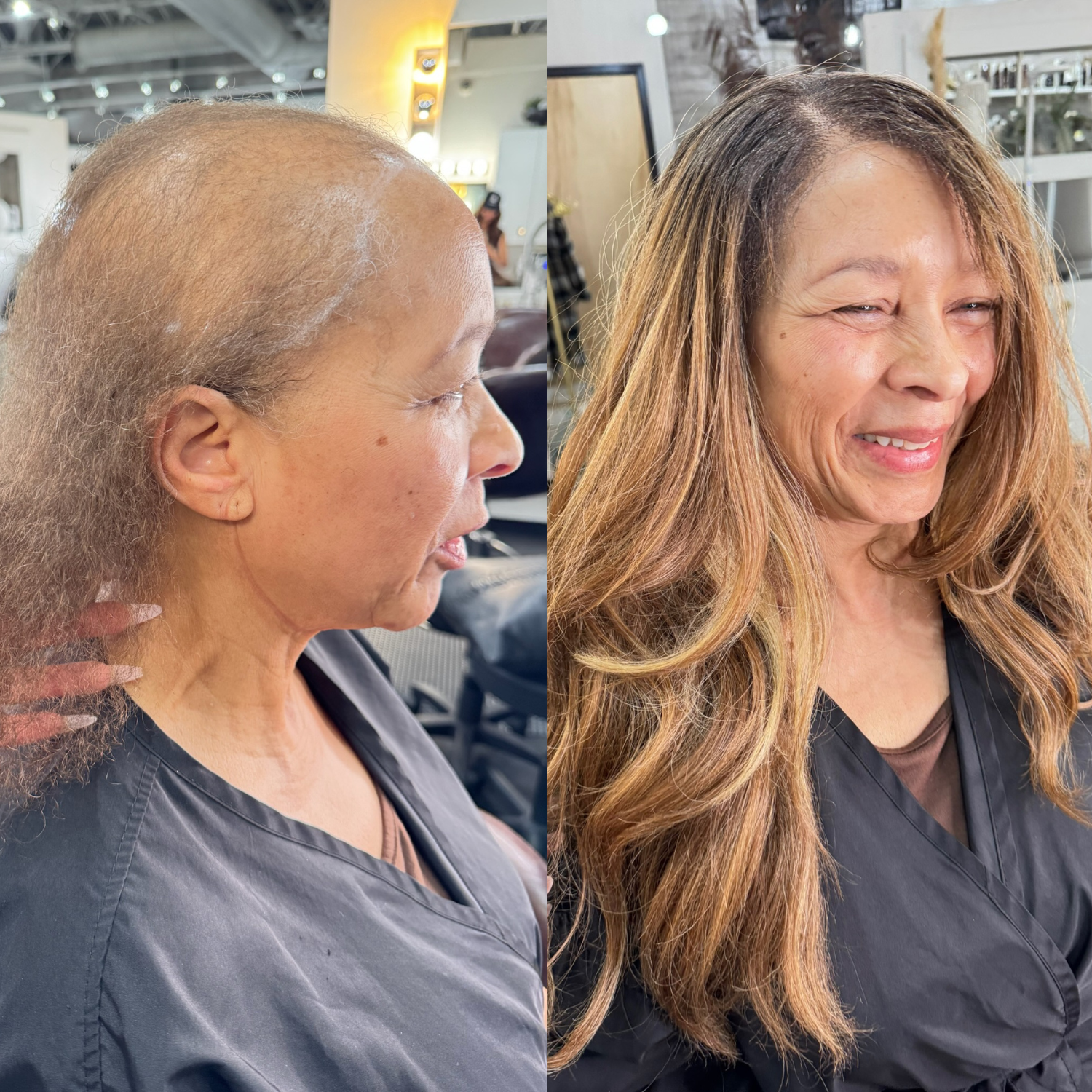 before-and-after photos of a Garnish Studios mesh integration guest
