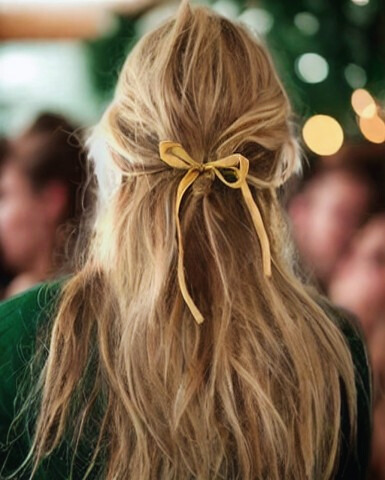 extension-safe holiday hair worn half up with a baby bow