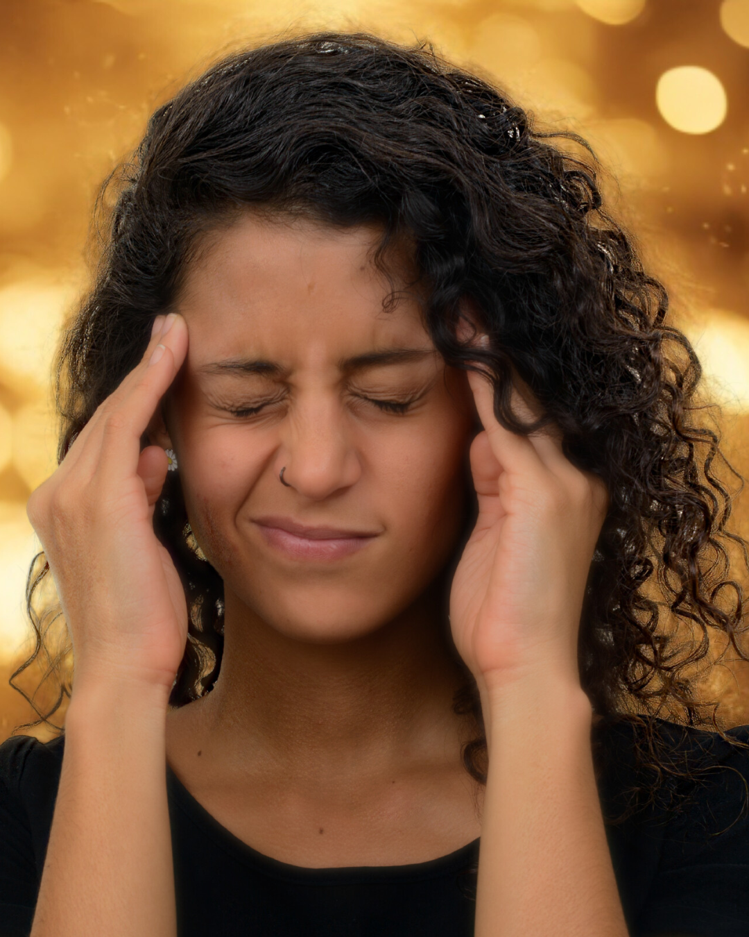 a young Black woman with a holiday headache